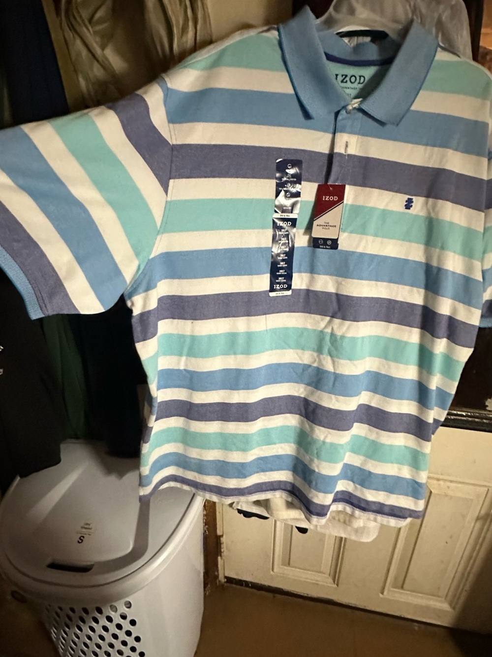 Izod Men’s Striped Polo - Light Blue, Aqua & White